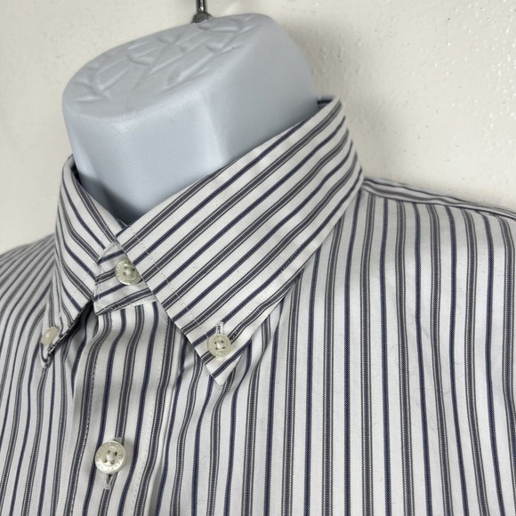 Lands' End Button Down Dress Shirt Men 16 ½ - 34 Blue White Striped Long Sleeve - Picture 5 of 13